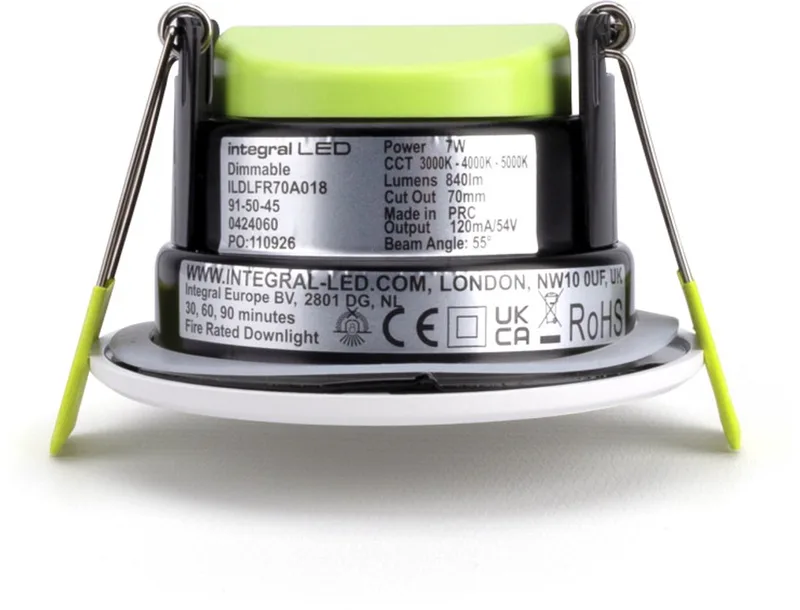 inbouwspot 7W 840lm 55º | Instelbare Lichtkleur | zaagmaat 7cm | Dimbaar | IP65 | Geen fitting | Warm Wit-Koel Wit-Daglicht | 7 watt | 25.000 Branduren van Integral LED in Wit – productfoto