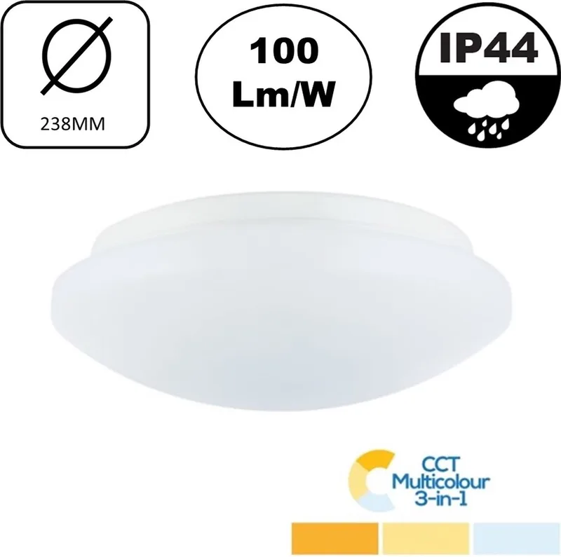 Plafondlamp Ø23.8cm 8W 800lm Instelbare Lichtkleur IP44 Buitenlamp | Geen fitting | Warm Wit-Koel Wit-Daglicht | 8 watt | 25.000 Branduren de Integral LED en Blanc – photo produit