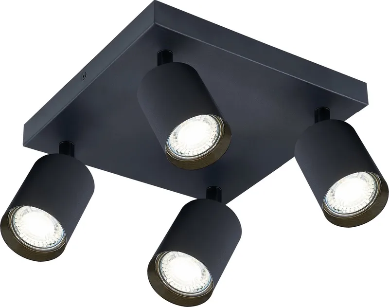 Plafondspot Siena Vierkant voor 4x GU10 lamp (niet meegeleverd) | 4x GU10 de Integral LED en Mat zwart – photo produit