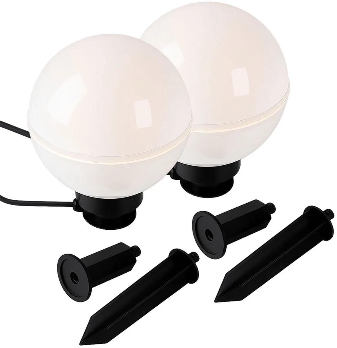 Buitenverlichting globe plug-in lamp E27 globe light earth spike tuindecoratie, kabel 5m, E27 fitting, DxH 20x51 cm, set van 2 de Just Light en Blanc – photo produit