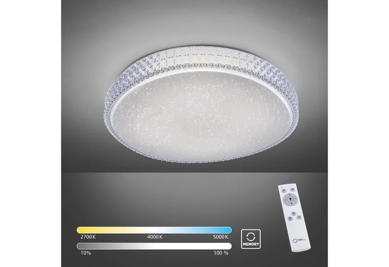 Deckenleuchte FRIDA, Fernbedienung, Infrarot inkl., Memory, nach Trennung vom Netz, dimmbar über Fernbedienung, LED fest integriert, warmweiß - kaltweiß, LED, CCT - tunable white, Infrarot inkl., dimmbar über Fernbedienung de Just Light en Blanc – photo produit
