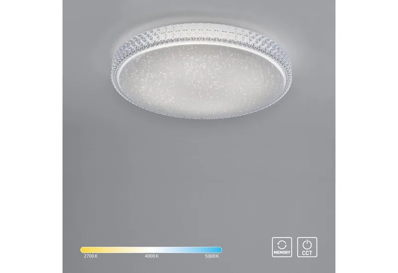 Deckenleuchte FRIDA, Memory, nach Trennung vom Netz, LED fest integriert, Neutralweiß, Tageslichtweiß, warmweiß - kaltweiß, LED, CCT-tunable white, Serienschalter, Memory, nach Trennung vom Netz de Just Light en Blanc – photo produit