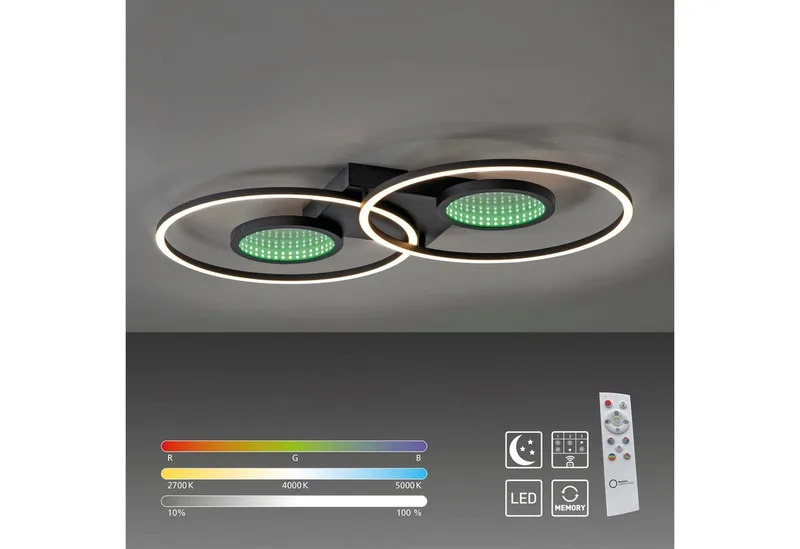 Deckenleuchte TUNEL, LED fest integriert, warmweiß - kaltweiß de Just Light en Noir – photo produit