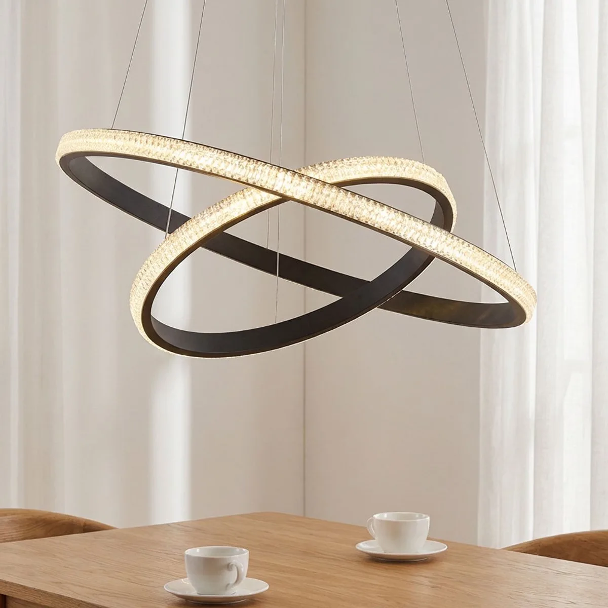 Hanglamp plafond LED hanglamp eetkamerlamp kristallen woonkamerlamp, aluminium, memory functie, LED 3000K warm wit, DxH 61x120 cm von Just Light in Schwarz – Produktfoto