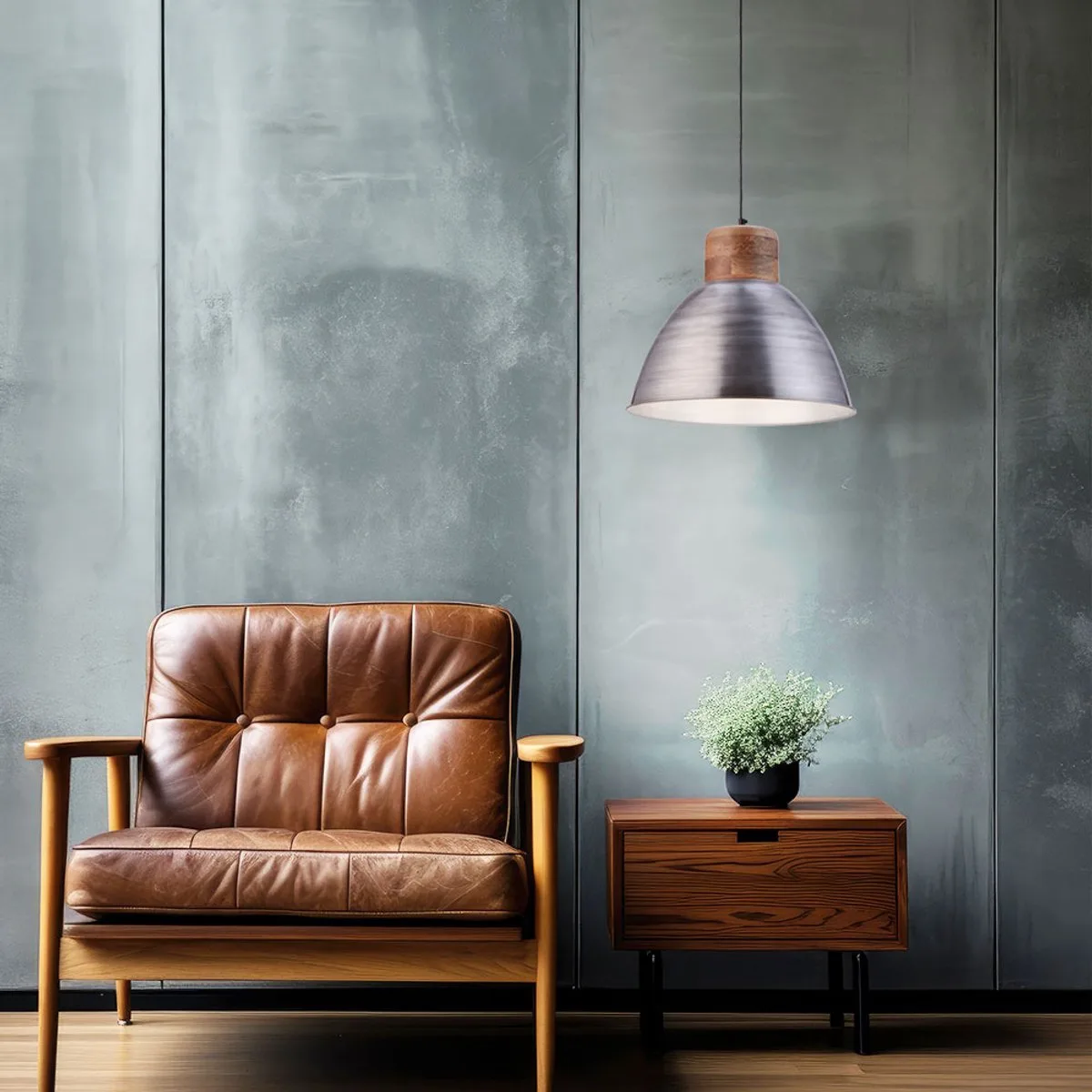 Industriële plafond hanglamp woonkamerverlichting houten pendellamp LeuchtenDirekt von Just Light in Silber – Produktfoto