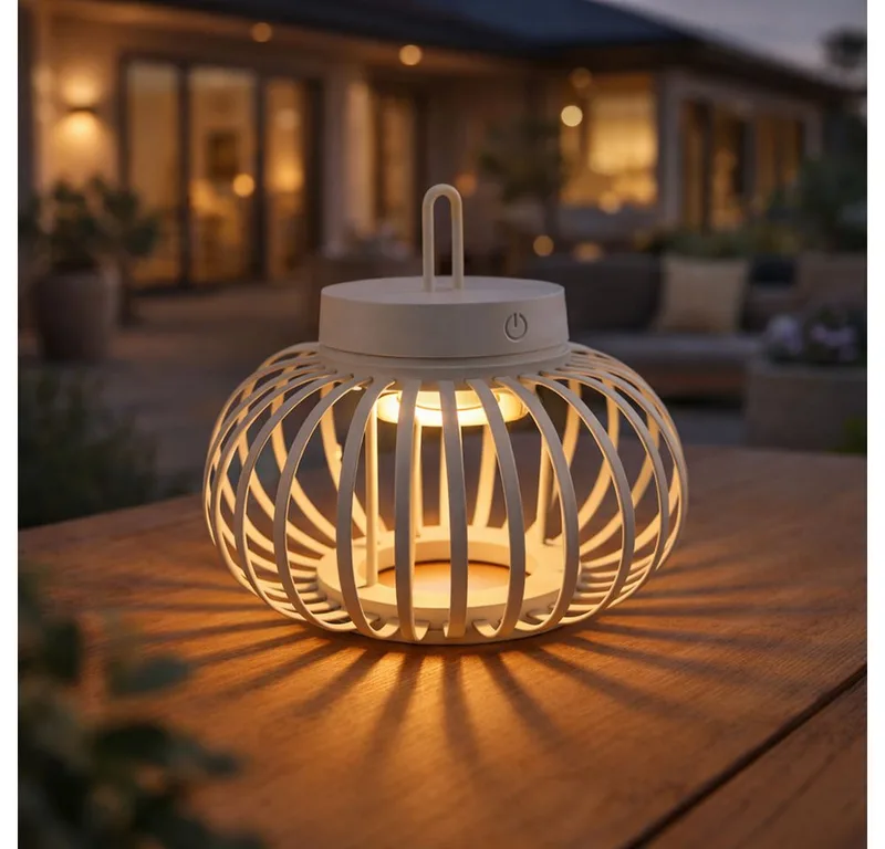 LED Außen-Tischleuchte, LED-Leuchtmittel fest verbaut, Warmweiß, Tischlampe Pendelleuchte Außen Innen LED Touchdimmer sand D 25 cm von Just Light – Produktfoto