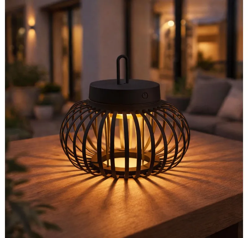 LED Außen-Tischleuchte, LED-Leuchtmittel fest verbaut, Warmweiß, Tischleuchte Pendellampe Innen Außen LED Touchdimmer Akku D 25 cm de Just Light en Noir – photo produit