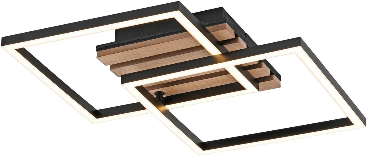LED Deckenleuchte AKUSTIKA, LED fest integriert, Warmweiß, Eichenfurnier und schwarz, Rahmen drehbar de Just Light en Beige – photo produit
