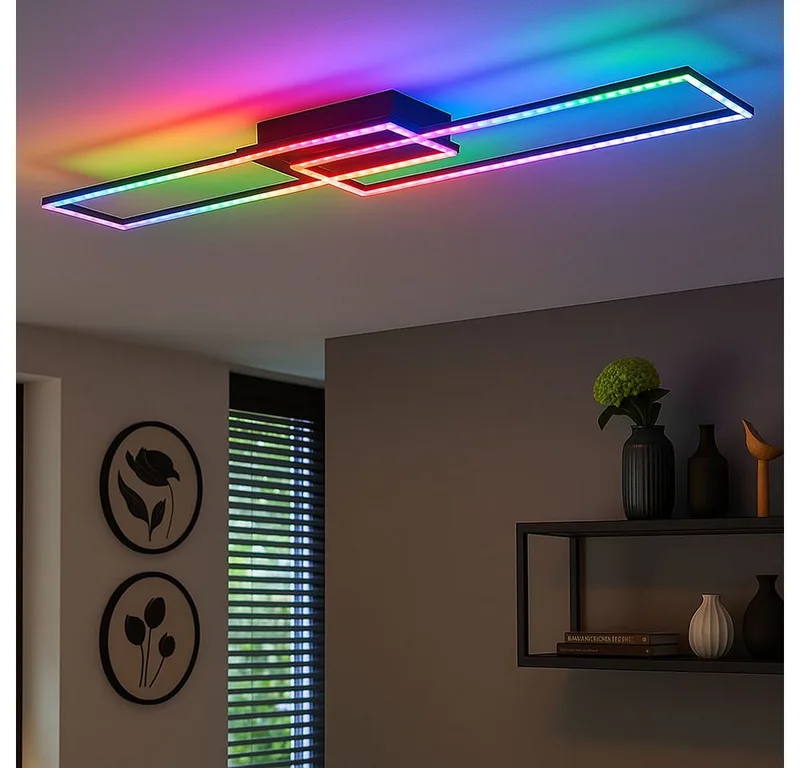 LED Deckenleuchte, LED-Leuchtmittel fest verbaut, Farbwechsel, Neutralweiß, Kaltweiß, Warmweiß, Tageslichtweiß, Deckenlampe Deckenleuchte LED Dimmer Fernbedienung Farbwechsel L 121cm från Just Light i Silver – produktbild