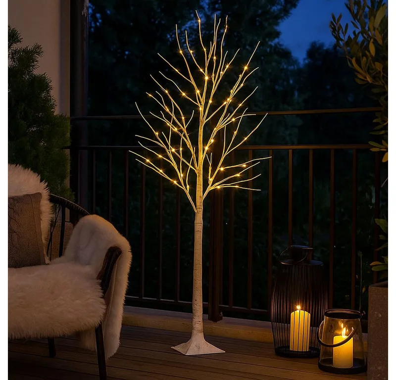 LED Stehlampe, LED-Leuchtmittel fest verbaut, Warmweiß, LED Stehleuchte Außenlampe Birkenoptik Baum 3000K H 180 cm de Just Light en Blanc – photo produit