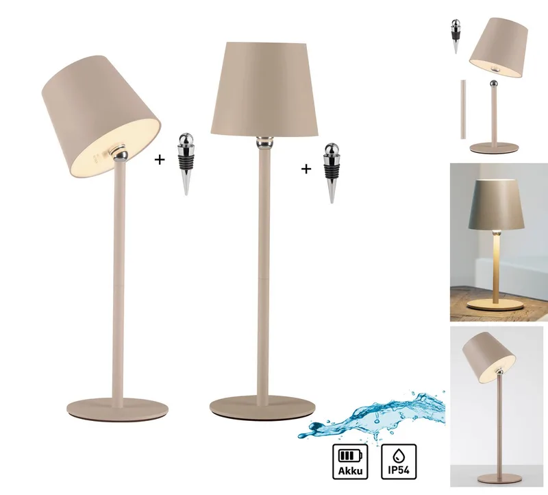 LED Tischleuchte BOTERIA - Set 2 Stück, inkl. Flaschenaufsatz, Memoryfunktion, LED fest integriert, Warmweiß, Akkubetrieben, aufladbar, magnetisch, dimmbar, In- und Outdoor de Just Light en Marron – photo produit