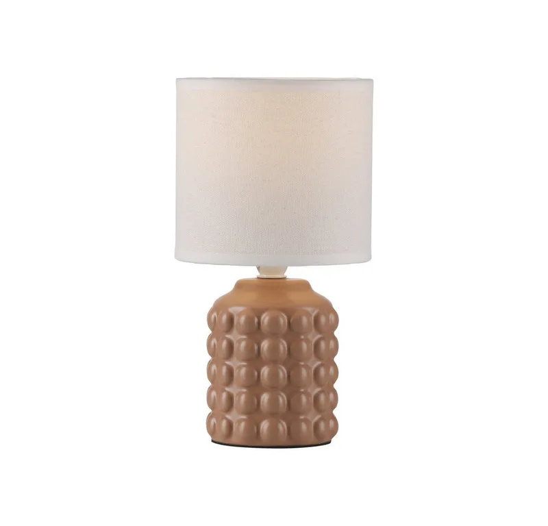 LED Tischleuchte LED Tischlampe BLOOP Textilschirm weiß 26cm, 1x E14 25W max., Textilschirm weiß 26cm från Just Light i Brun – produktbild