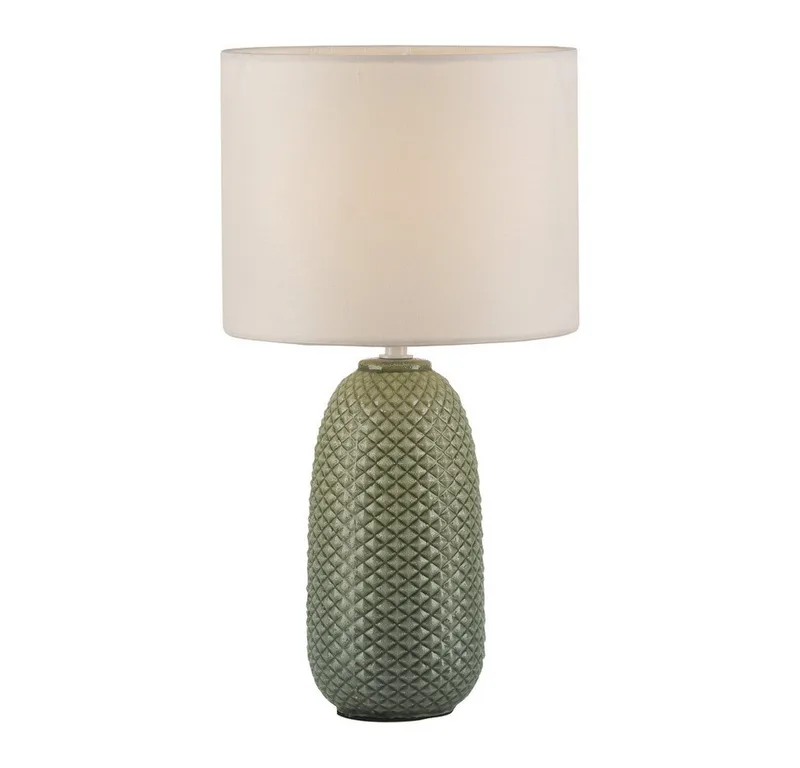 LED Tischleuchte LED Tischlampe PINE Textilschirm weiß 38cm, 1x E14 25W max., Textilschirm weiß 38cm de Just Light en Vert – photo produit