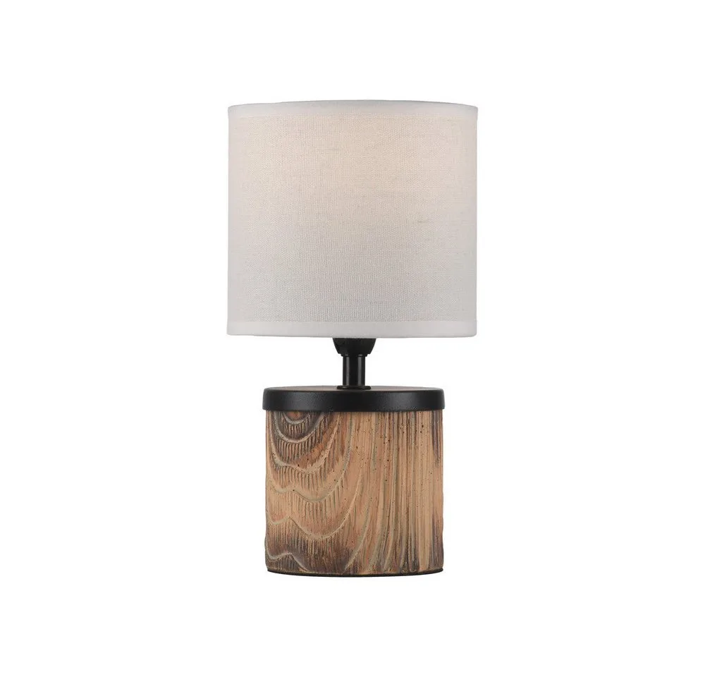 LED Tischleuchte LED Tischlampe Root, 1x E14 25W max., Holzdekor, Textilschirm weiß 26cm de Just Light en Marron – photo produit