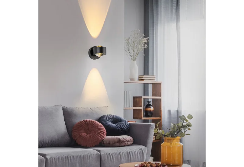 LED Wandleuchte AKKU-CHIA, Memory, nach Trennung vom Netz, LED fest integriert, Warmweiß, Akkubetrieben inkl. USB-Ladekabel, 5 Stufen Dimmung + Timerfunktion von Just Light in Schwarz – Produktfoto 2 von 5