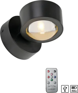 LED Wandleuchte AKKU-CHIA, Memory, nach Trennung vom Netz, LED fest integriert, Warmweiß, Akkubetrieben inkl. USB-Ladekabel, 5 Stufen Dimmung + Timerfunktion von Just Light in Schwarz – Produktfoto 5 von 5