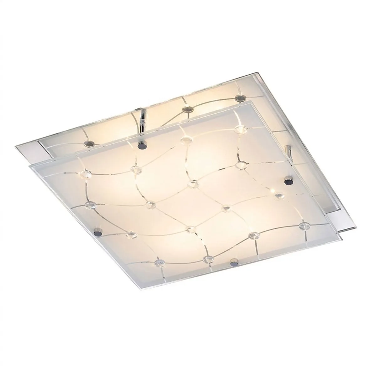 Plafondlamp met kristallen Glazen plafondlamp Ganglamp Woonkamerlamp, gesatineerd, 4x 3W 4x 255lm warm LxBxH 32x32x7,5 cm de Just Light en Blanc – photo produit