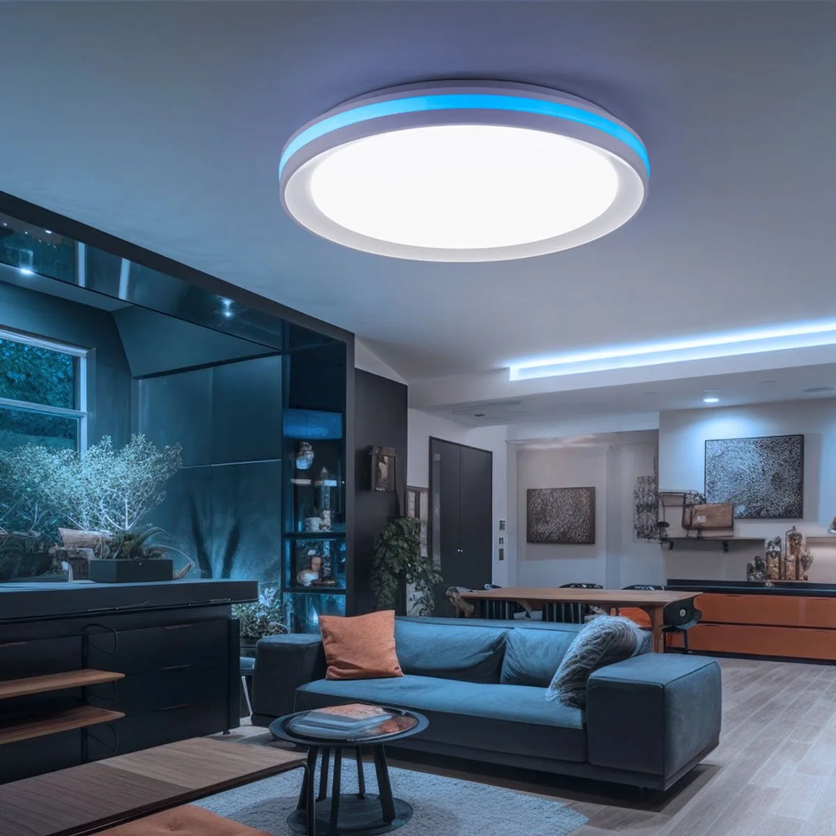 Plafondlamp regenboogeffect plafondlamp dimmer woonkamerlamp LED kleurverandering LED, met afstandsbediening, 1x LED 20W 1100Lm 2700-5000 Kelvin, D 40 cm by Just Light in White – product photo