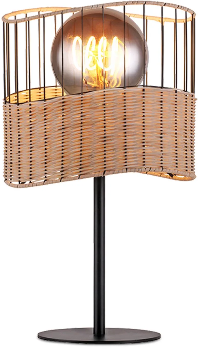 Tafellamp Bedlamp LED tafellamp Bijzetlamp Woonkamerlamp, metaal vlechtwerk Boho, 1x LED, H 42 cm de Just Light en Noir – photo produit