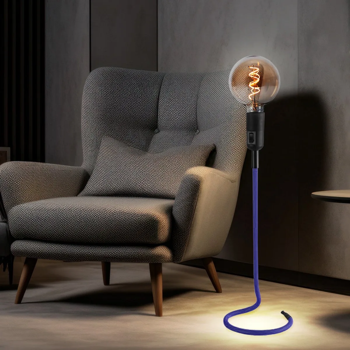 Tafellamp blauw Tafellamp bijzetlamp textiel retro woonkamerlamp, snoer design blauw, 1x E27, DxH 15 x 46,5 cm de Just Light en Bleu – photo produit