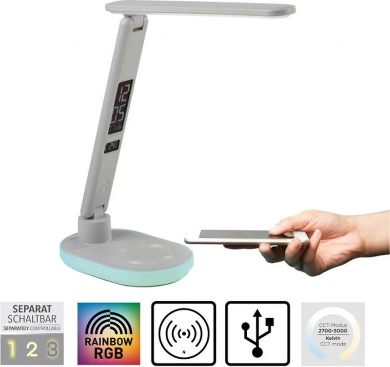 Tafellamp Tina 3 Step Touch-dimmer incl. Draadloze Laadfunctie de Just Light en Blanc – photo produit
