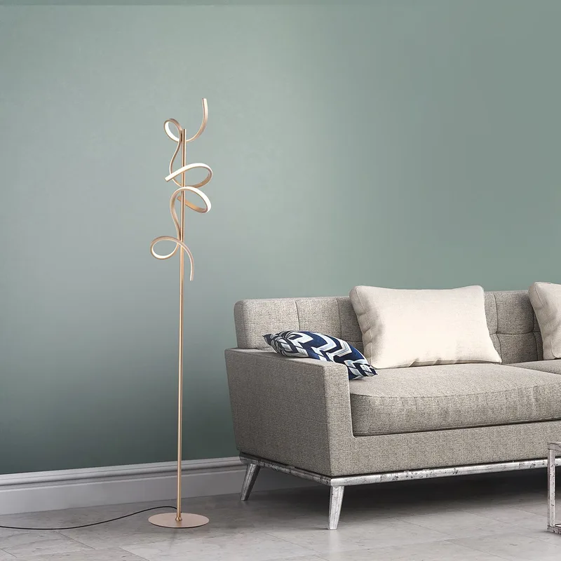 Vloerlamp Curls 22Watt incl. Dimmer de Just Light en Mat Goud – photo produit