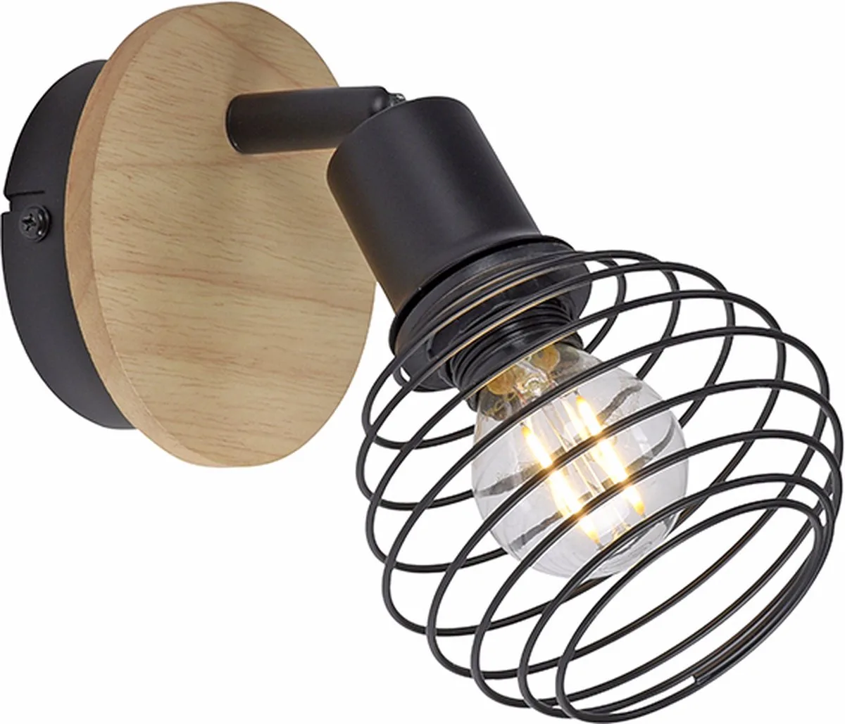Wandlamp retro wandlamp houten lamp spot woonkamerlamp met beweegbare spot, metaal naturel kleur, 1x E14 fitting, DxH 11,7x21 cm von Just Light in Schwarz – Produktfoto