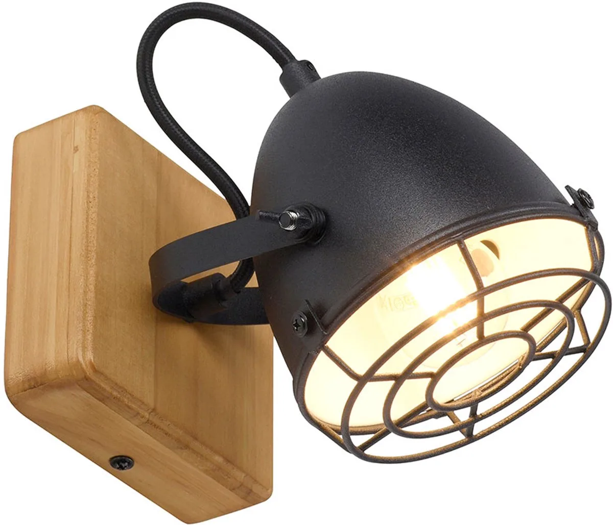 Wandlamp slaapkamer bedlamp retro leeslamp hout woonkamerlamp met beweegbare spot, metaal, chroom, 1x E14, BxH 20x20 cm von Just Light in Schwarz – Produktfoto