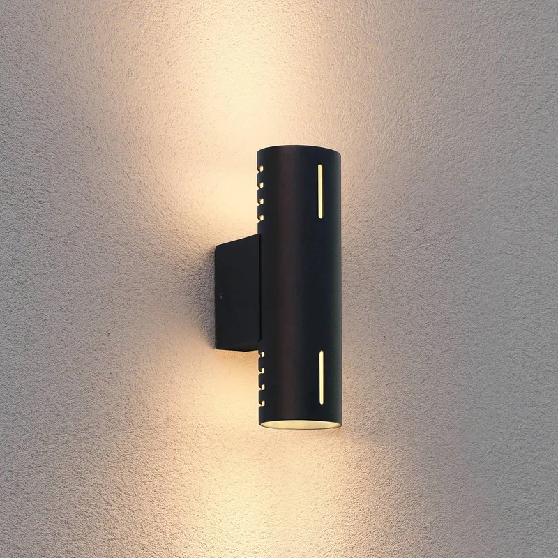 Buitenwandlamp Cuneo, zwart, hoogte 25 cm, metaal, up/down fra Konstsmide i Sort, Opaal – produktbillede