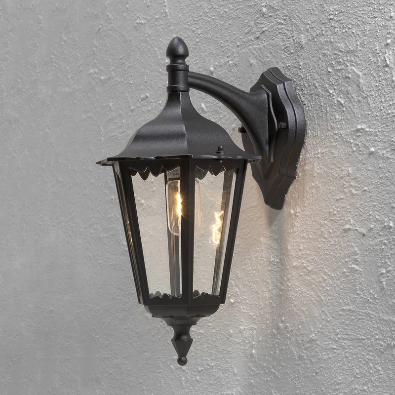 Firenze buitenwandlamp, zwart, fitting onderaan, 48 cm fra Konstsmide i Duidelijk – produktbillede