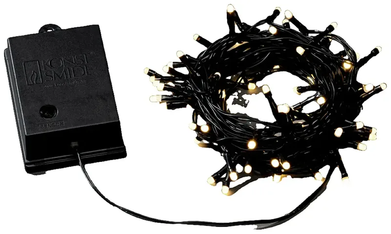 Konstsmide 3728-130 Lichtketting Buiten werkt op batterijen Aantal lampen 80 LED Warmwit Verlichte lengte: 7.9 m Schakelaar, Timer, Frosted från Konstsmide – produktbild