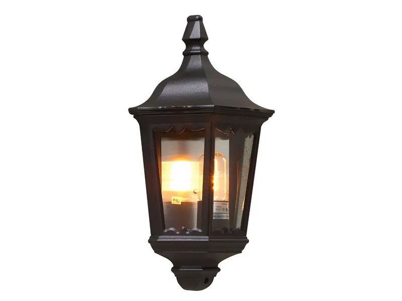 LED Außen-Wandleuchte antike Wand-Laterne, Höhe 44,5cm, LED wechselbar, Warmweiß, Außenleuchte Halbschale zur Fassadenbeleuchtung inkl. E27 Leuchtmittel von Konstsmide in Schwarz – Produktfoto