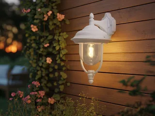 LED Außen-Wandleuchte große Wandlaterne hängend, Höhe 46cm, LED wechselbar, Warmweiß, Wand Außenleuchte, Fassadenbeleuchtung Landhausstil inkl. Leuchtmittel de Konstsmide en Blanc – photo produit 5 sur 5