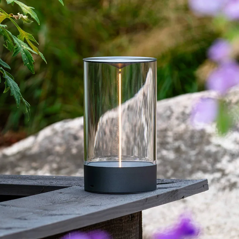 LED tafellamp Edison, hoogte 23 cm, grijs/helder, IP54 från Konstsmide i Mörkgrå, Transparent – produktbild