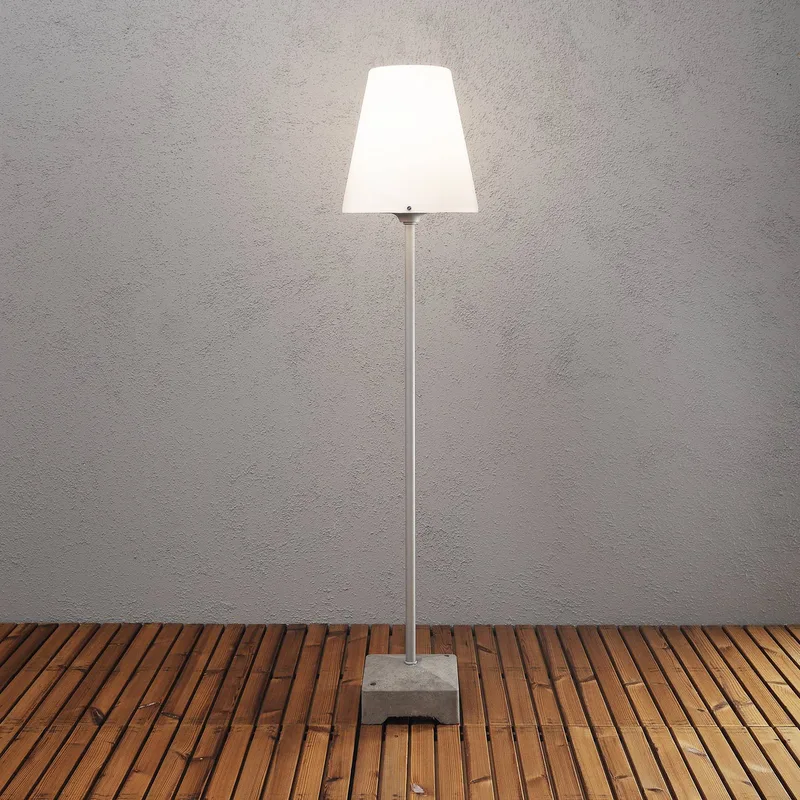 Terraslamp Lucca, grijs, hoogte 130 cm, metaal, IP44 fra Konstsmide i Grå, Hvid – produktbillede