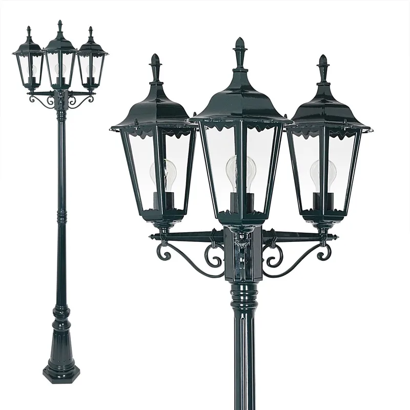 Ancona - Lantaarnpaal - 3-lichts - Aluminium - Klassiek van KS Verlichting in Zwart – productfoto