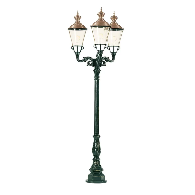 K.S. Verlichting 3-lamps lantaarnpaal Parijs, zwart de KS Verlichting en Transparent, Cuivre – photo produit