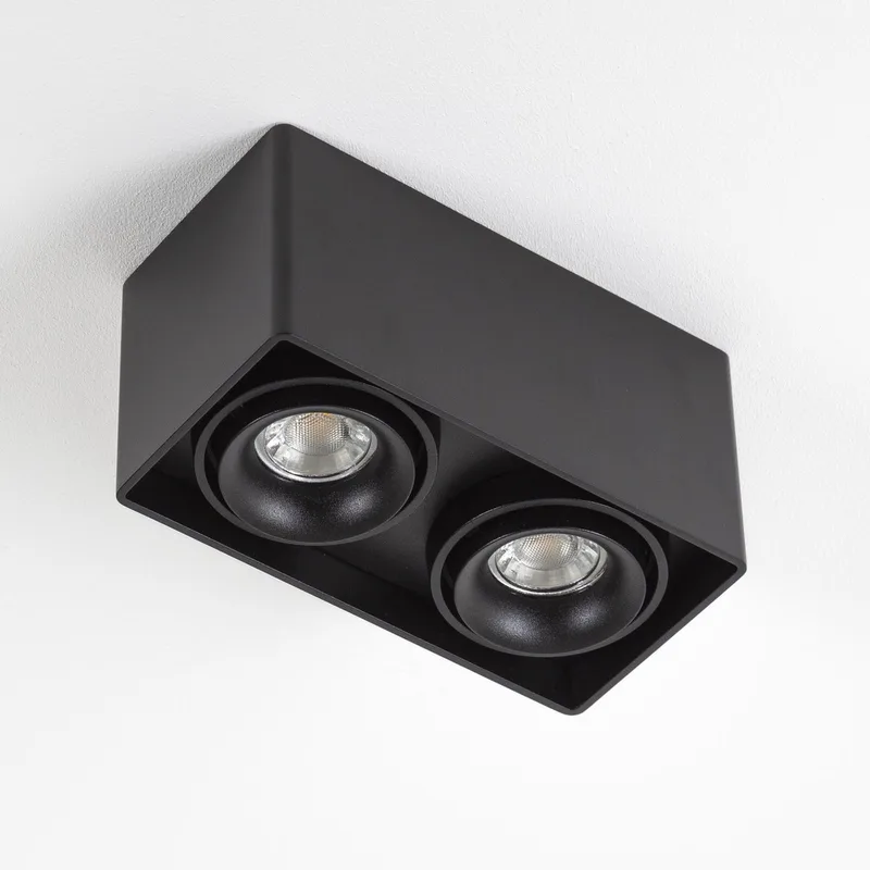 plafondlamp - Bjorn - 2 spot - GU10 - dimbare lamp - vierkant - opbouwspot - aluminium de KS Verlichting en Noir – photo produit