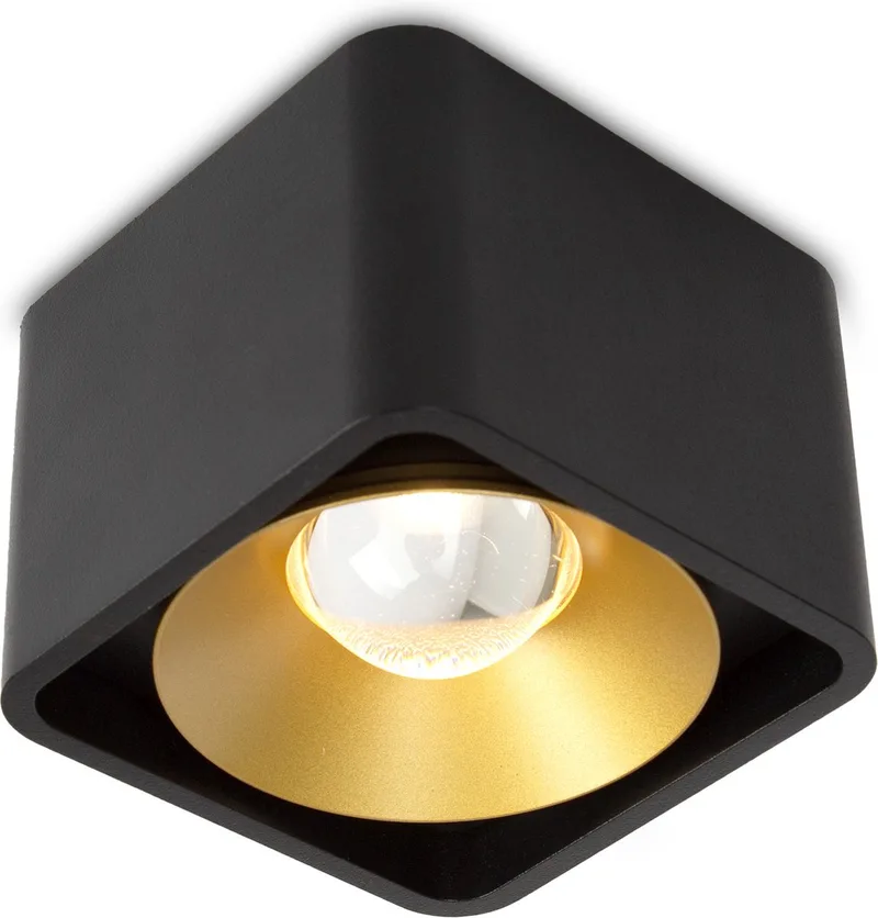 plafondlamp - Lars - spot - LED - dimbare lamp - 1800K - 3000K - vierkant - opbouwspot - glas - aluminium - Zwart - Goud de KS Verlichting en Noir, Or – photo produit