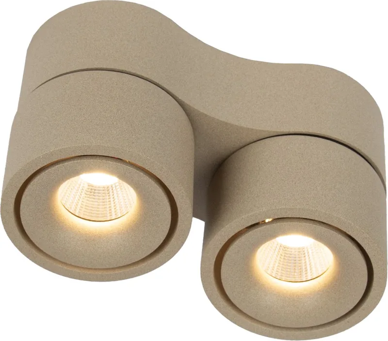 plafondlamp - Ole - 2 spot - LED - dimbare lamp - 1900K - 3000K - rond - opbouwspot - aluminium de KS Verlichting en Champagne – photo produit