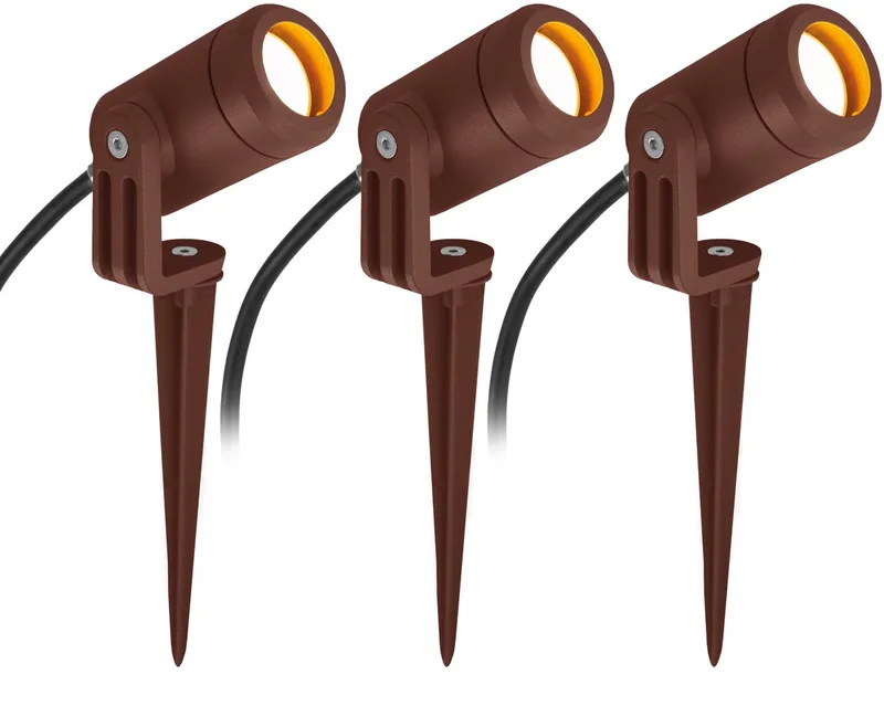 set van 3 LED Grondspot - LED-Spike - Compact - GU10 de KS Verlichting en Corten – photo produit