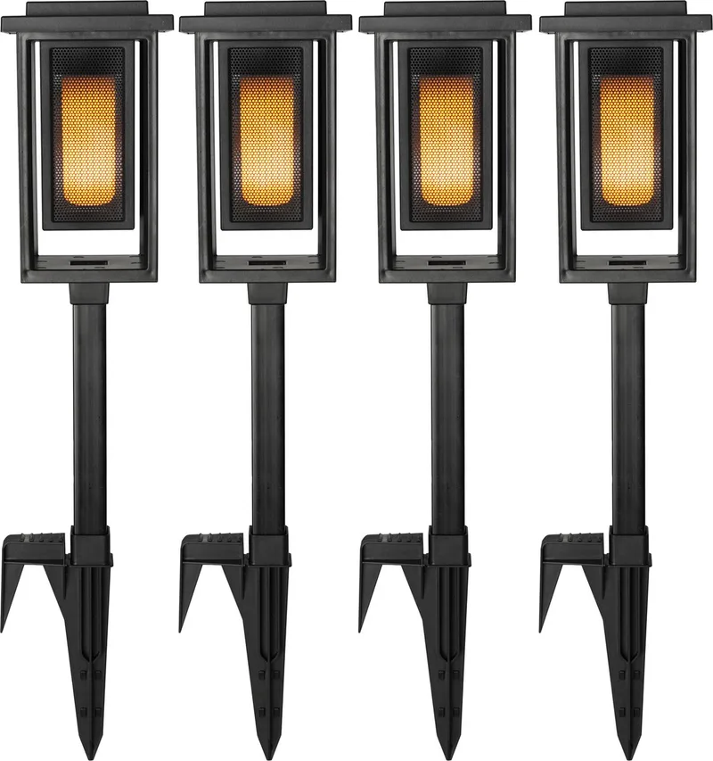 Set van 4 LED Solar Fakkel Tuinlamp de KS Verlichting en Noir – photo produit
