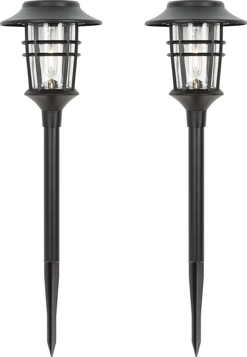 tuinverlichting - Del Sol - solar - set van 2 - fakkel - tuinlampen - prikspot - solar tuinverlichting - modern - zonneenergie buitenverlichting de KS Verlichting en Noir – photo produit