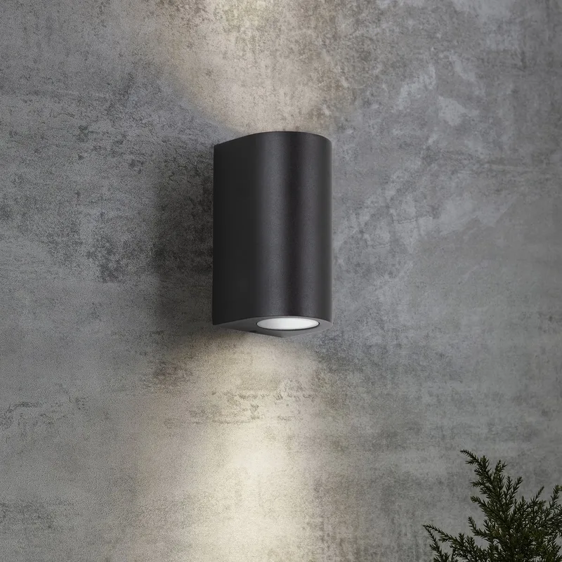 wandlamp - Big Noa - up - down - GU10 - rond - strak - modern - aluminium - IP54 by KS Verlichting in Black – product photo