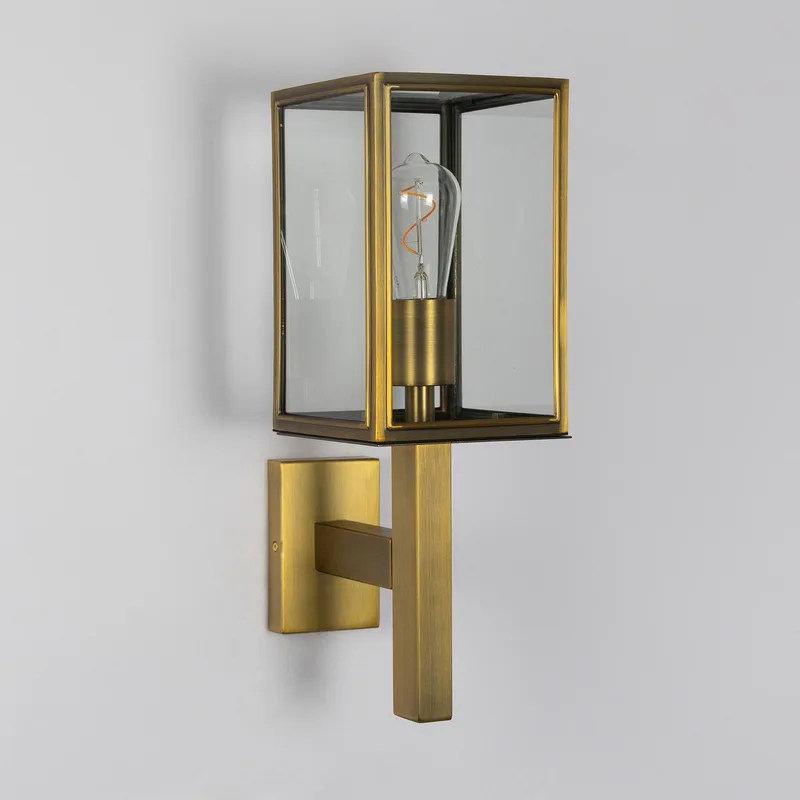 wandlamp - Bilthoven - vierkant - antiek - E27 - modern - muurlamp - buitenlamp - aluminium - glas fra KS Verlichting i Messing – produktbillede