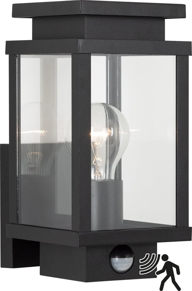 wandlamp - Boston - bewegingssensor - E27 - modern - vierkant - aluminium van KS Verlichting in Zwart – productfoto