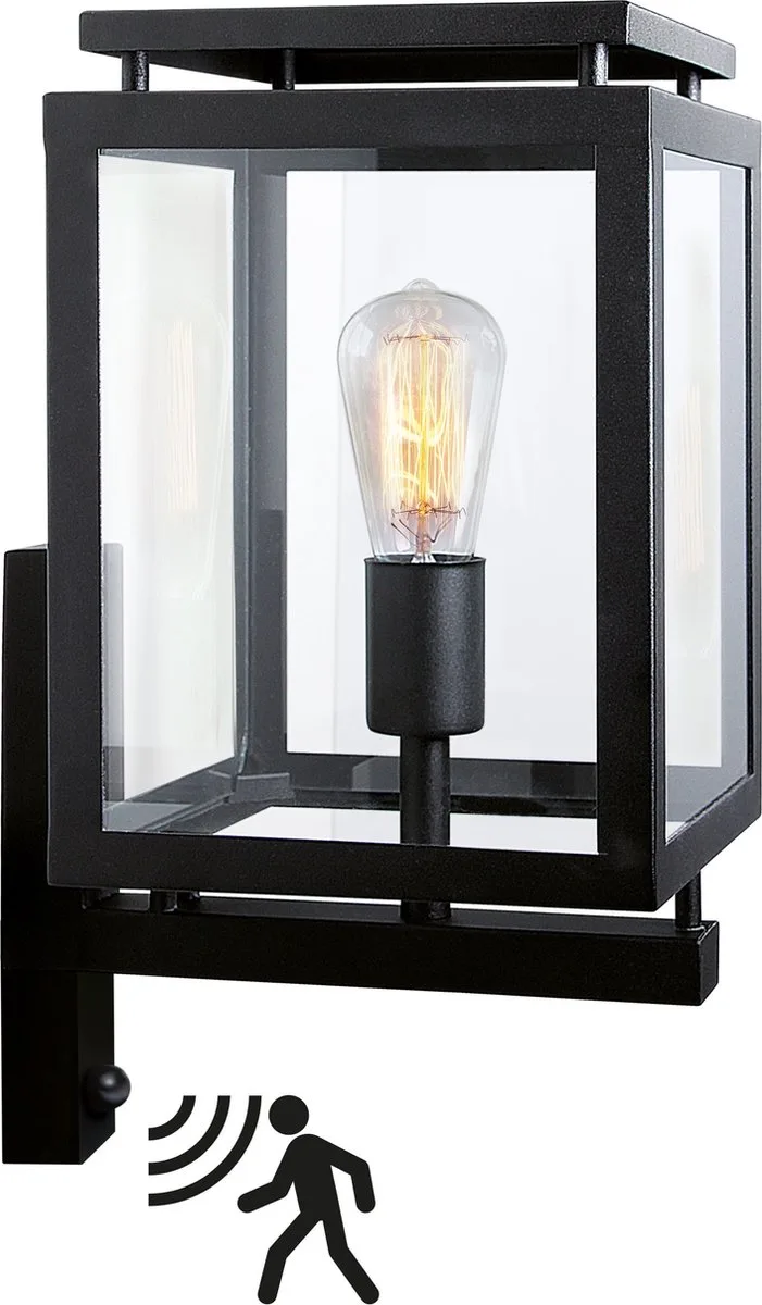 wandlamp - De Vecht - zwart - bewegingssensor - E27 - modern - vierkant - aluminium van KS Verlichting in Zwart sensor – productfoto