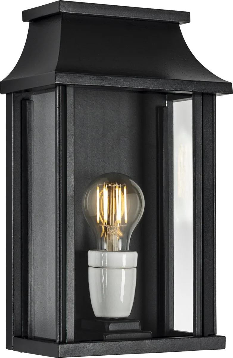 wandlamp - Goteborg - Plat - Buitenlamp - E27 - Vierkant - Glas - Klassiek - Aluminium de KS Verlichting en Noir – photo produit