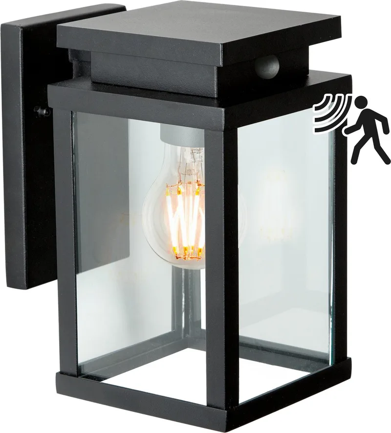 wandlamp - Jersey - bewegingssensor - E27 - modern - vierkant - aluminium van KS Verlichting in Zwart – productfoto