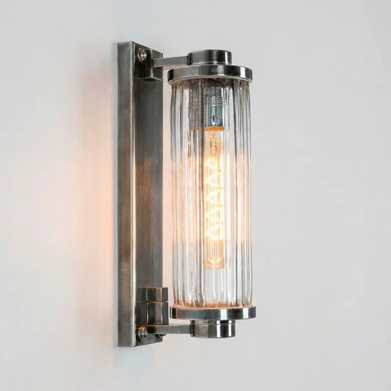 wandlamp - Porter - industrieel - messing - glas - outdoor - E27 van KS Verlichting in Zilver – productfoto